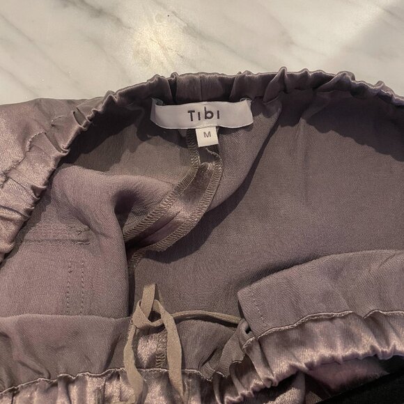 Tibi Sion Satin Wide Leg Pull On Pant, Slate Grey Size M - Picture 6 of 7